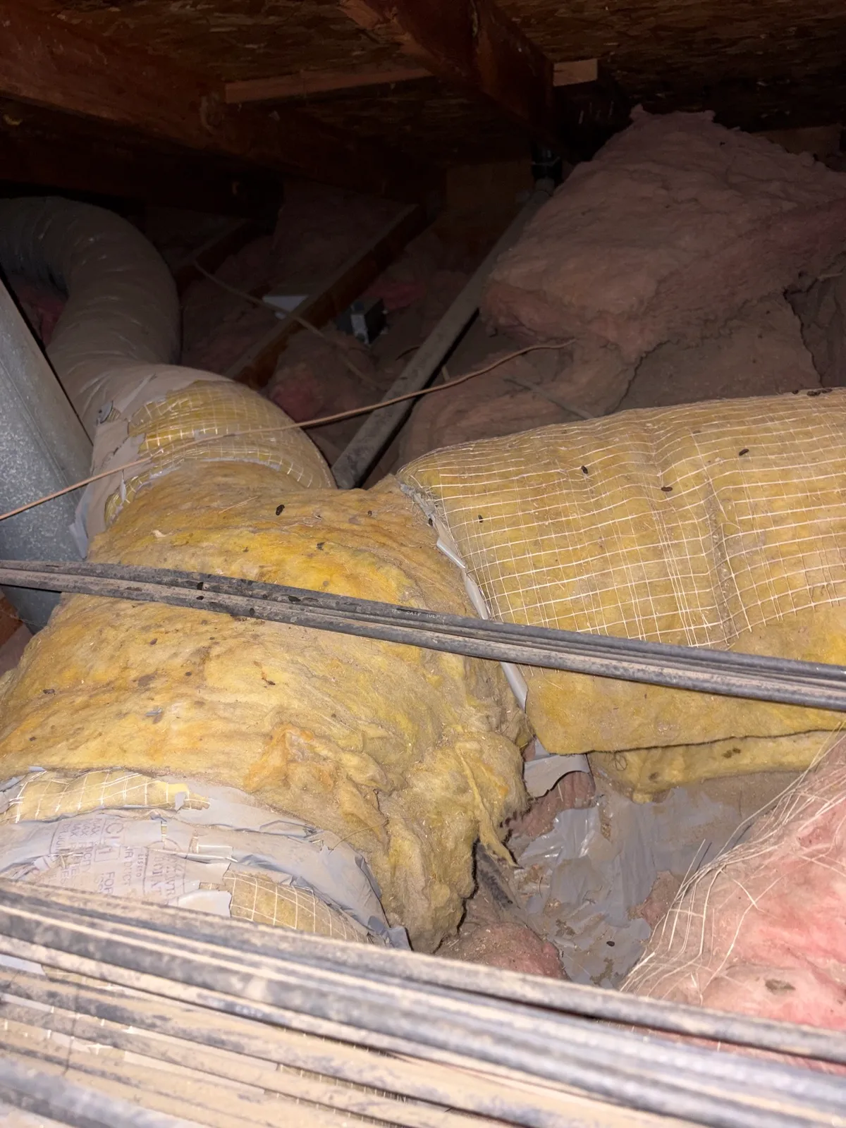 Old sagging fiberglass ductwork before Abundant Air replacement in La Quinta