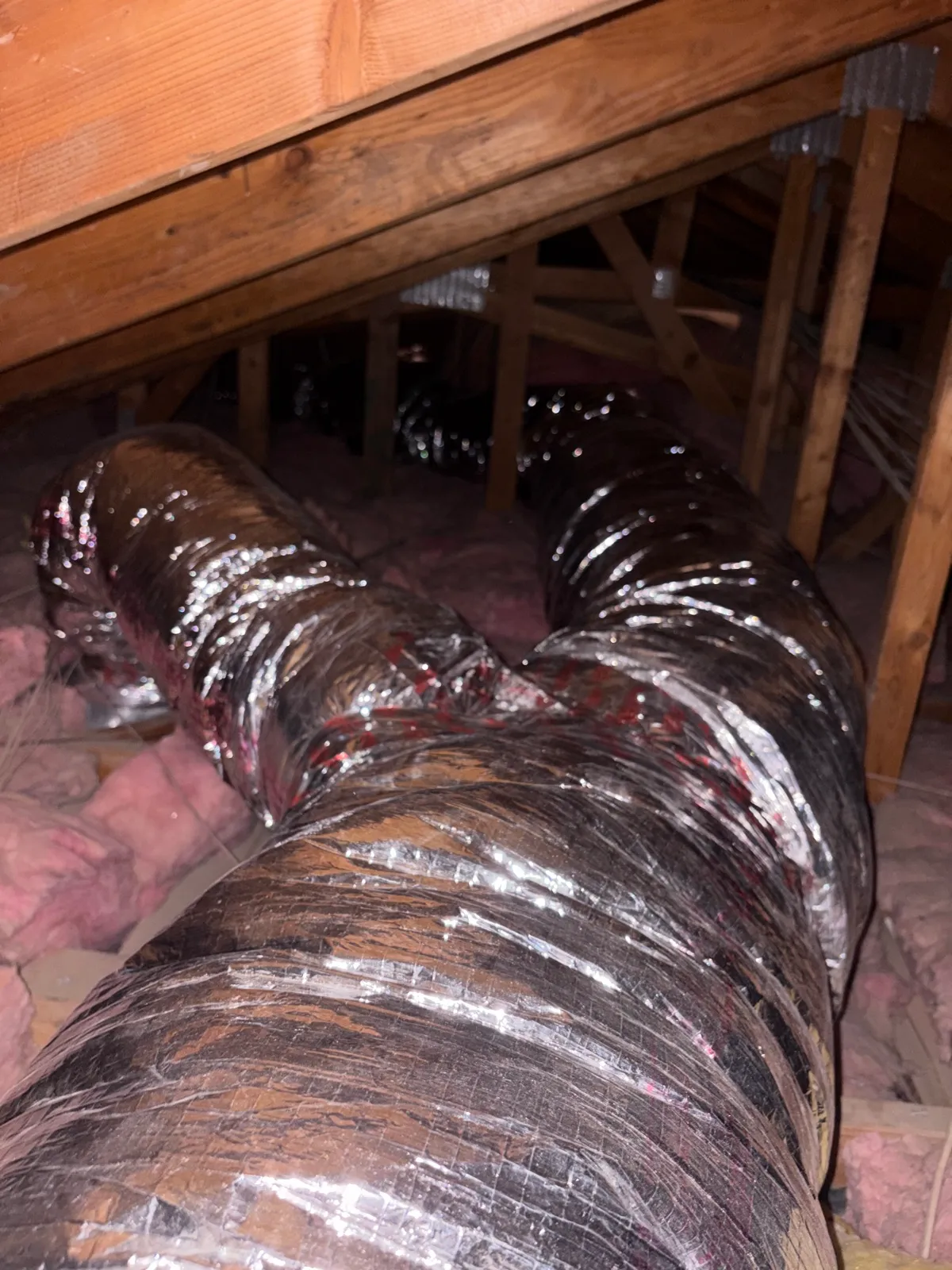 Old weathered silver flex duct before replacement by Abundant Air, Coachella Valley