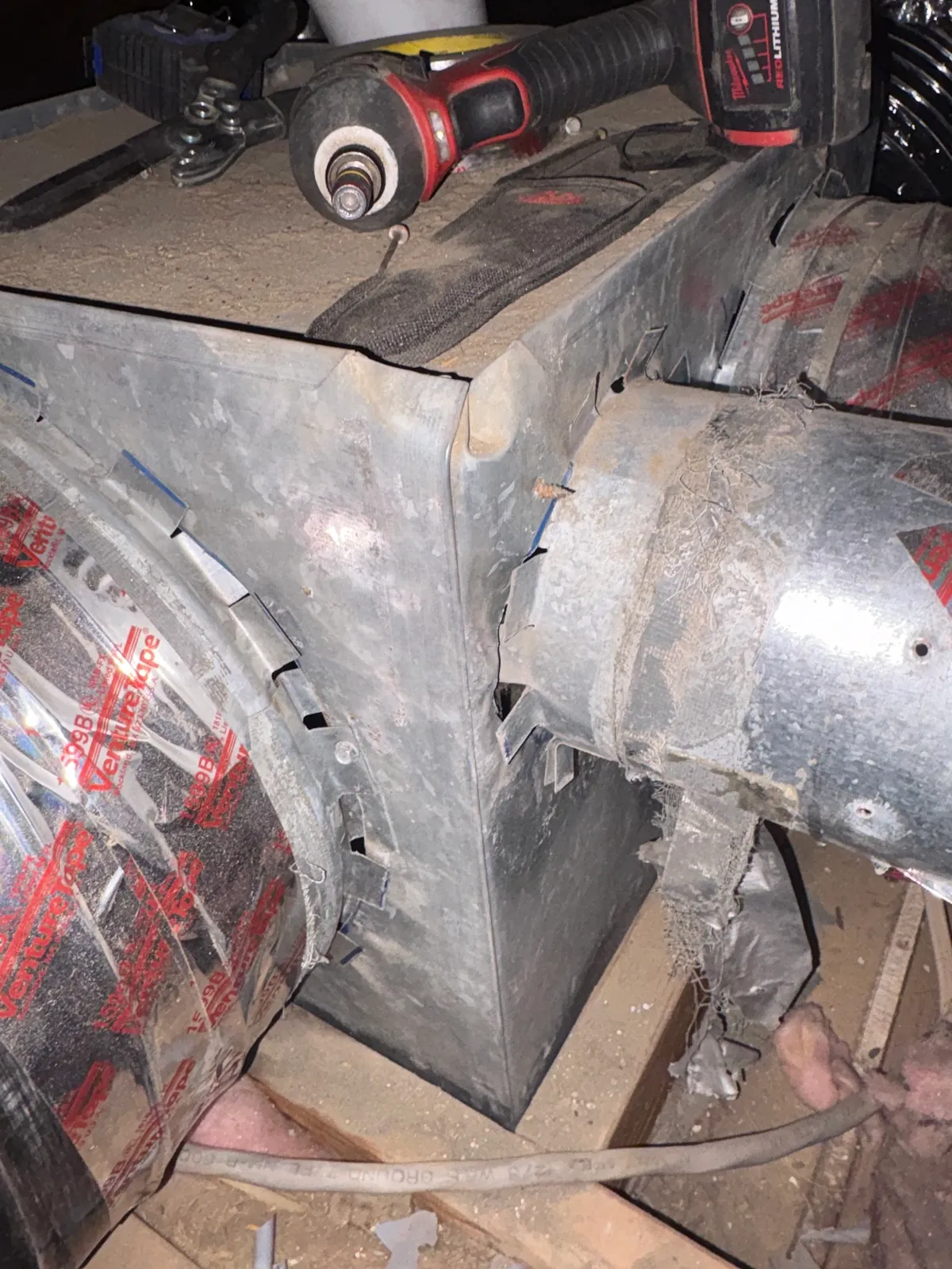 New sheet metal plenum being fabricated on site during an Abundant Air duct job